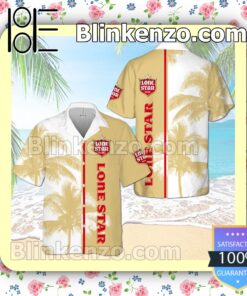 Lone Star Beer Plam Tree White Yellow Summer Hawaiian Shirt