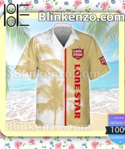 Lone Star Beer Plam Tree White Yellow Summer Hawaiian Shirt a