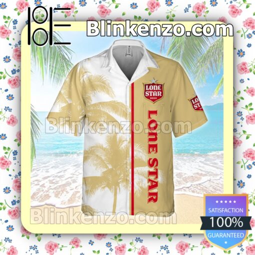 Lone Star Beer Plam Tree White Yellow Summer Hawaiian Shirt a