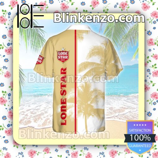 Lone Star Beer Plam Tree White Yellow Summer Hawaiian Shirt b