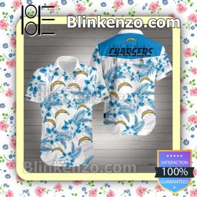 Los Angeles Chargers Blue Tropical Floral White Summer Shirts