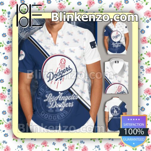 Los Angeles Dodgers Logo Navy White Summer Hawaiian Shirt, Mens Shorts