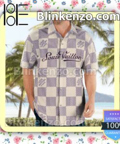 Louis Vuitton Beige And Purple Checkerboard Luxury Beach Shirts, Swim Trunks a
