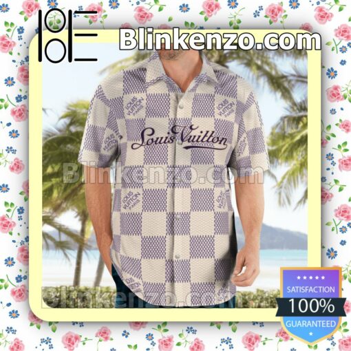 Louis Vuitton Beige And Purple Checkerboard Luxury Beach Shirts, Swim Trunks a