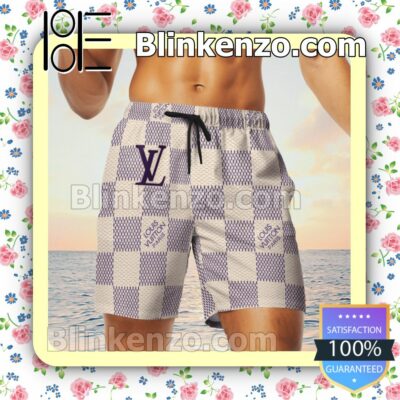 Louis Vuitton Beige And Purple Checkerboard Luxury Beach Shirts, Swim Trunks c