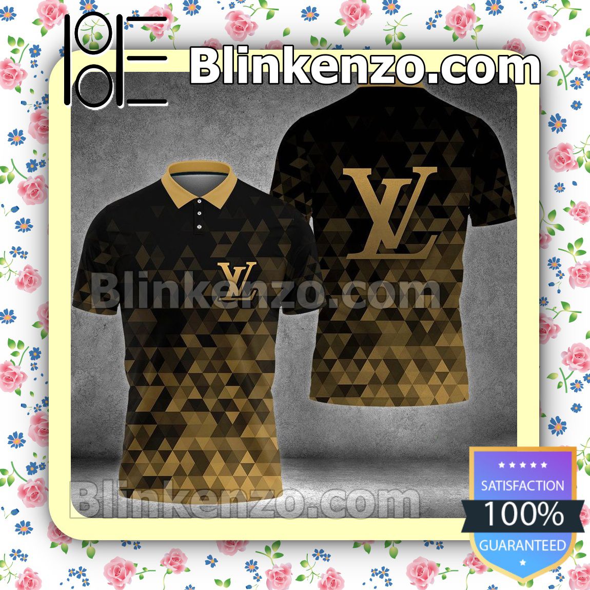 Louis Vuitton Black Gold Abstract Triangle Background Embroidered Polo Shirts