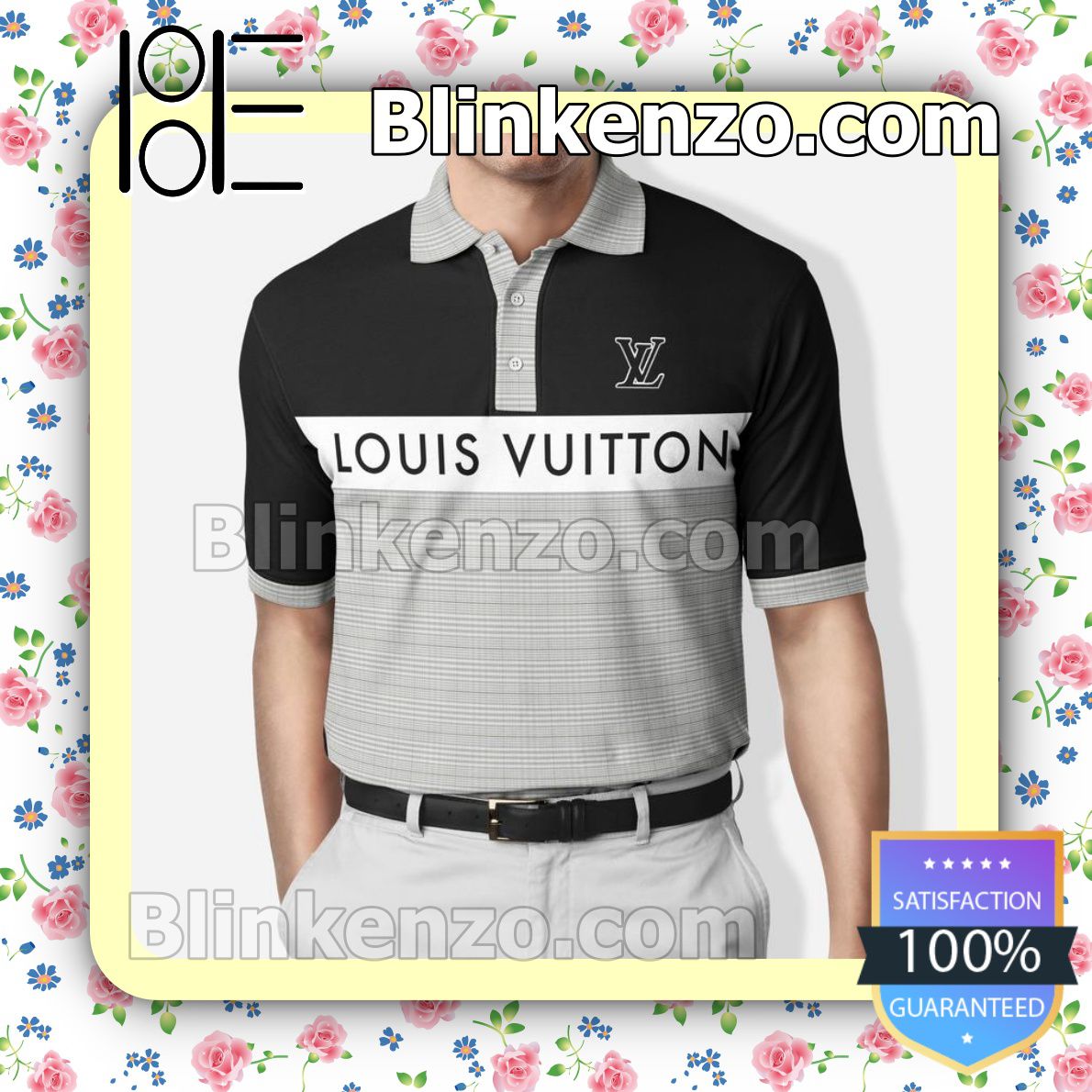 Louis Vuitton Black Grey Plaid Embroidered Polo Shirts