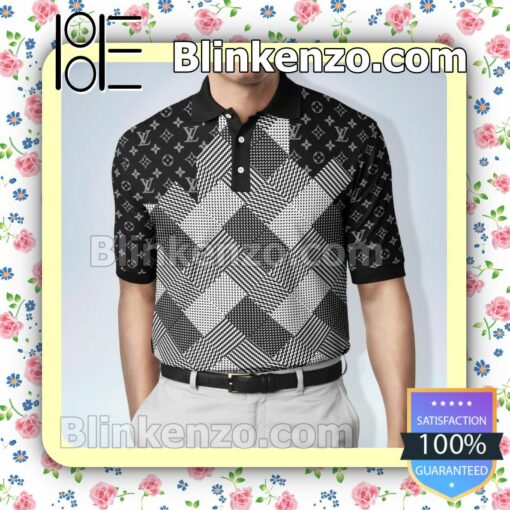 Louis Vuitton Black Monogram With Big Checkerboard Center Embroidered Polo Shirts