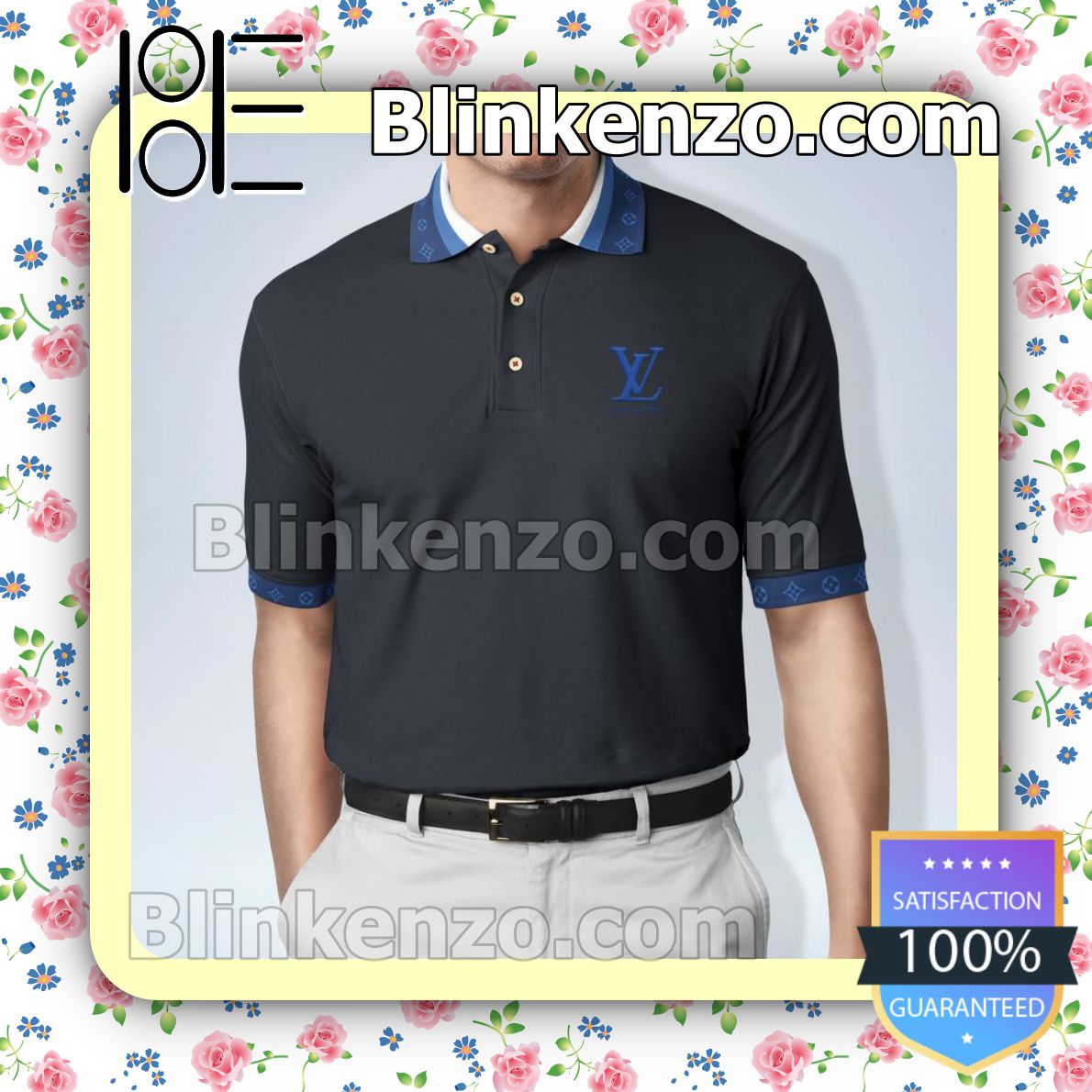 Louis Vuitton Black With Navy Brand Logo Embroidered Polo Shirts