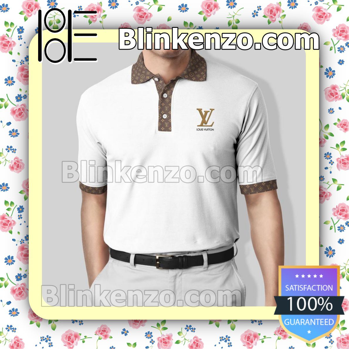 Louis Vuitton Brown Logo Monogram Collar White Embroidered Polo Shirts