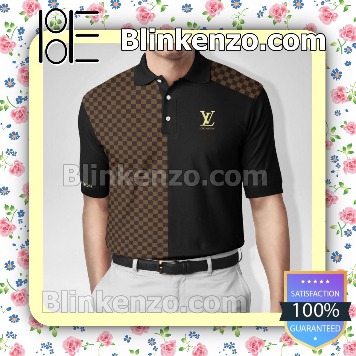 Louis Vuitton Caro Pattern Black Brown Embroidered Polo Shirts