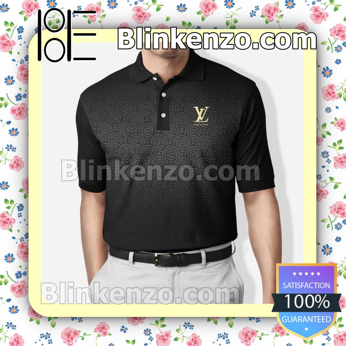 Louis Vuitton Cloud Pattern Black Embroidered Polo Shirts