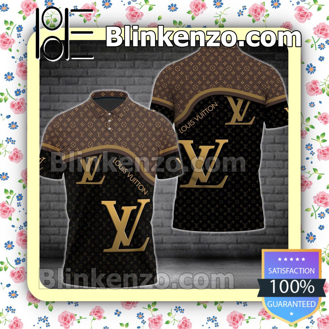 Louis Vuitton Dark Brown And Black Monogram Embroidered Polo Shirts