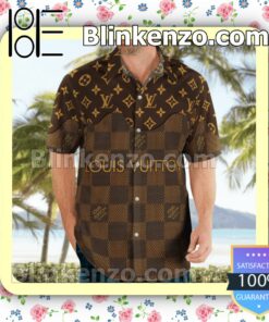 Louis Vuitton Dark Brown Checkerboard Mix Logo Monogram Luxury Beach Shirts, Swim Trunks a