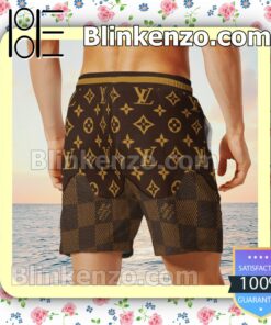 Louis Vuitton Dark Brown Checkerboard Mix Logo Monogram Luxury Beach Shirts, Swim Trunks x