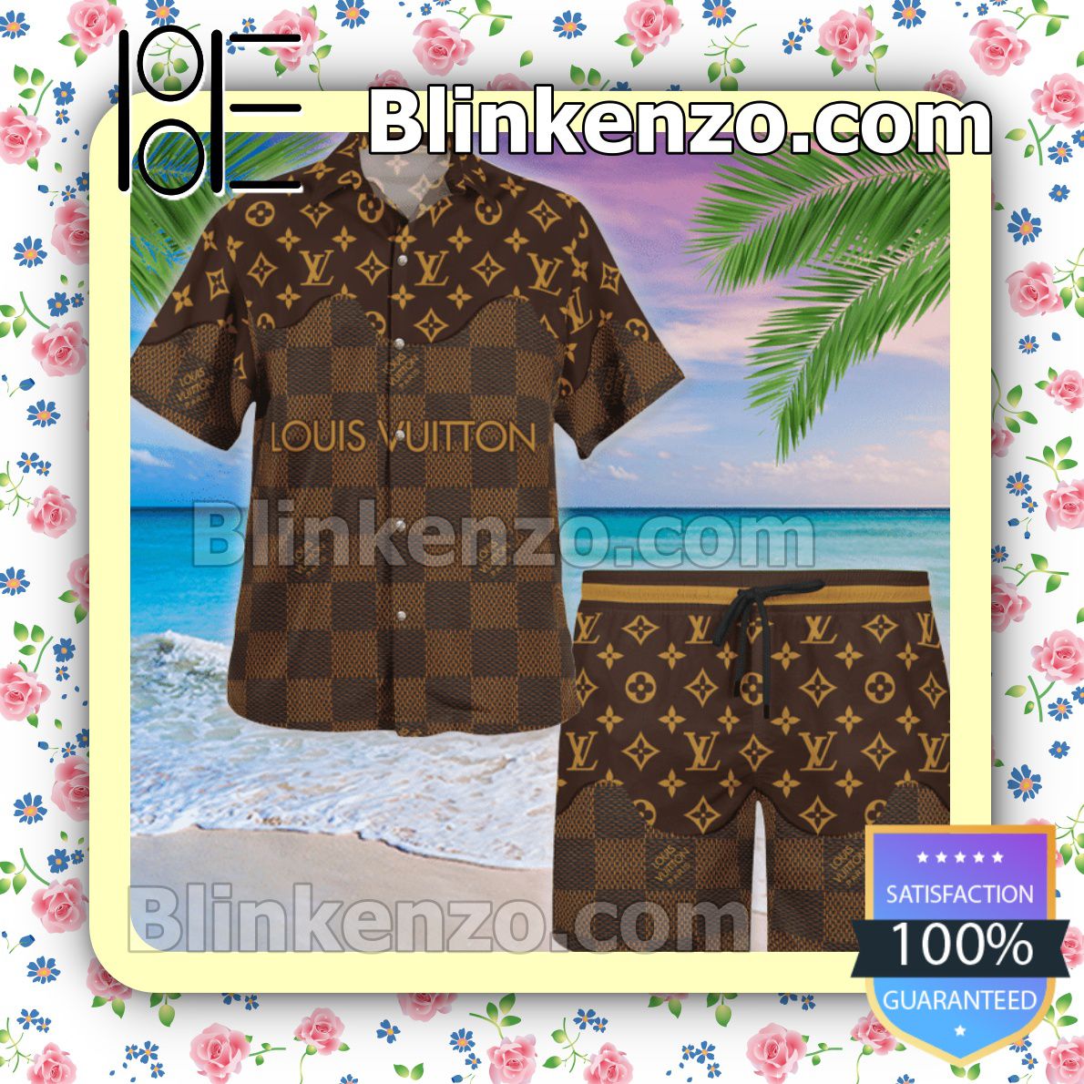Louis Vuitton Dark Brown Checkerboard Mix Logo Monogram Luxury Beach Shirts, Swim Trunks