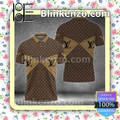 Louis Vuitton Dark Brown Monogram With Black Logo Embroidered Polo Shirts