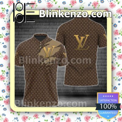 Louis Vuitton Dark Brown Monogram With Ripped Lv Logo Embroidered Polo Shirts