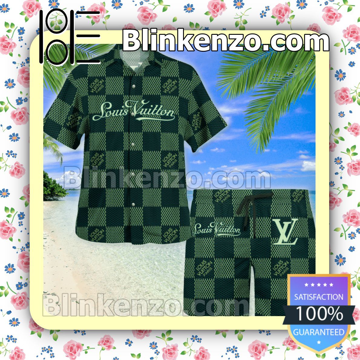 Louis Vuitton Green Checkerboard Luxury Beach Shirts, Swim Trunks