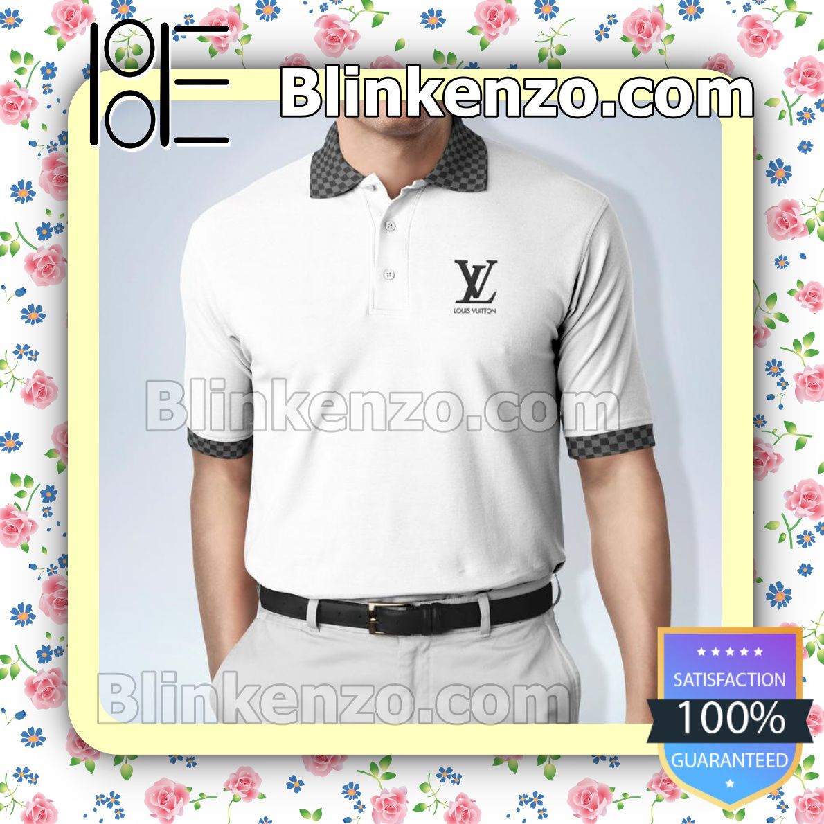 Louis Vuitton Grey Caro Collar White Embroidered Polo Shirts