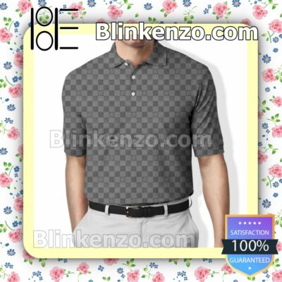 Louis Vuitton Grey Checkerboard Full Print Embroidered Polo Shirts