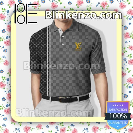 Louis Vuitton Grey Checkerboard Mix Black Monogram Embroidered Polo Shirts