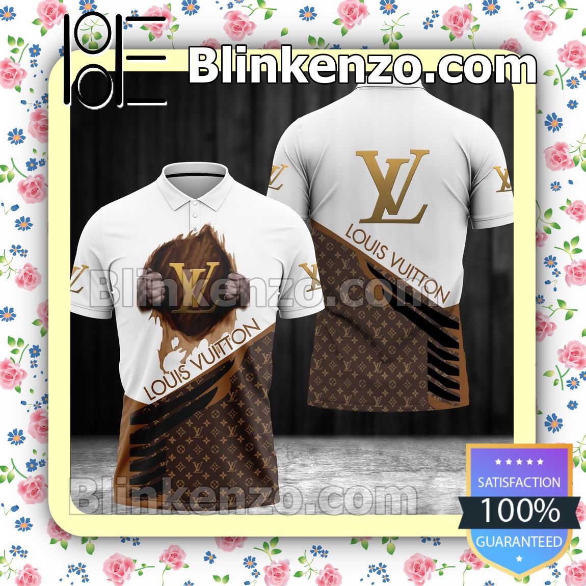 Louis Vuitton Hand Tearing White Brown Embroidered Polo Shirts