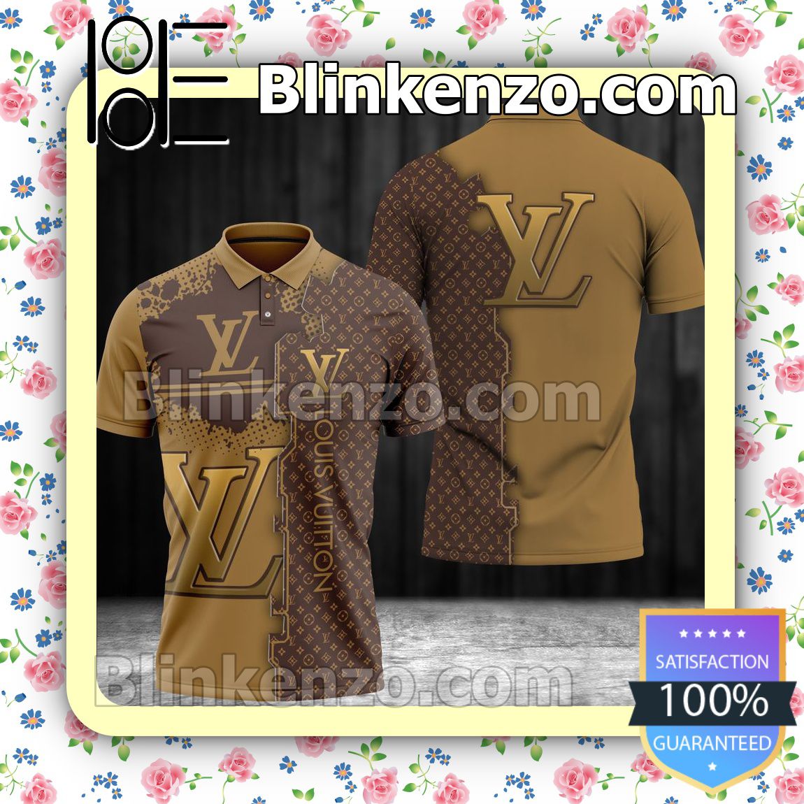 Louis Vuitton Light And Dark Brown Two Puzzle With Color Splatters Embroidered Polo Shirts