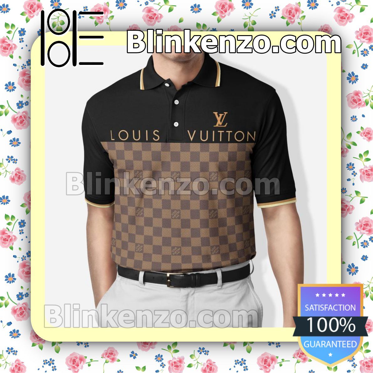 Louis Vuitton Light And Dark Checkerboard Mix Black Embroidered Polo Shirts