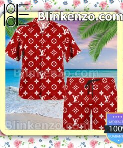 Louis Vuitton Logo Monogram Red Luxury Beach Shirts, Swim Trunks