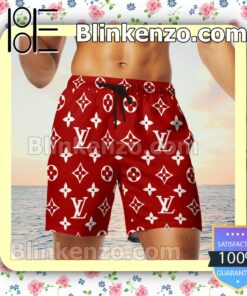 Louis Vuitton Logo Monogram Red Luxury Beach Shirts, Swim Trunks c