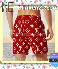 Louis Vuitton Logo Monogram Red Luxury Beach Shirts, Swim Trunks x