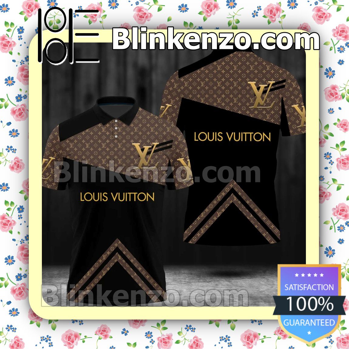 Louis Vuitton Logo Print Black Brown Embroidered Polo Shirts