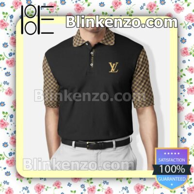 Louis Vuitton Lv Check Pattern On Sleeves And Collar Black Embroidered Polo  Shirts - Blinkenzo