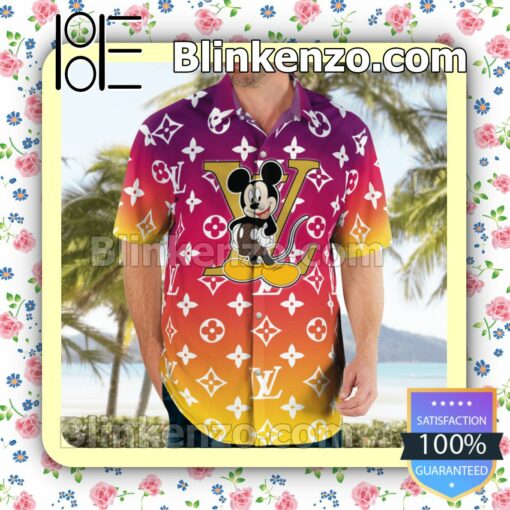 Louis Vuitton Mickey Mouse Monogram Gradient Luxury Beach Shirts, Swim Trunks a