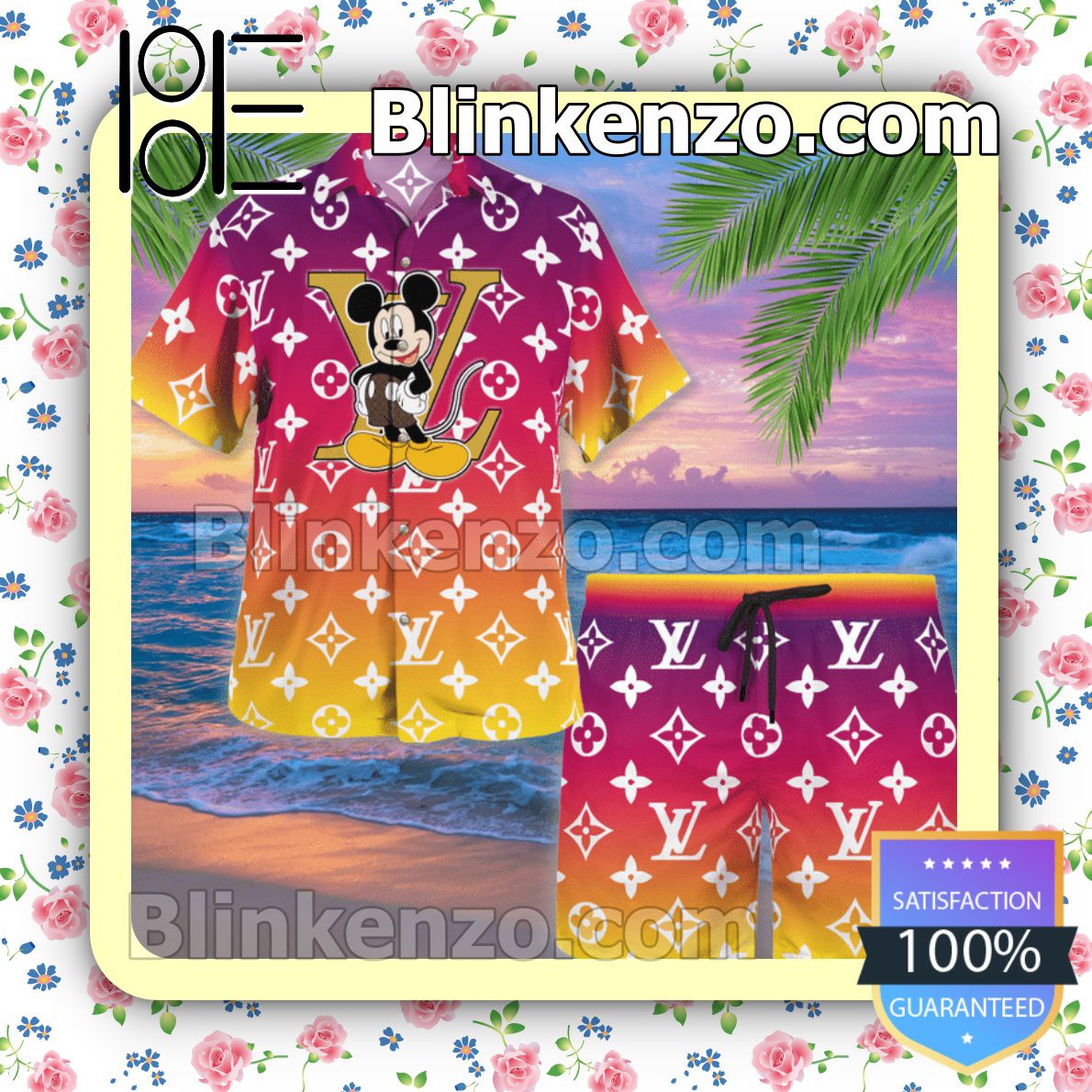 Louis Vuitton Mickey Mouse Monogram Gradient Luxury Beach Shirts, Swim Trunks