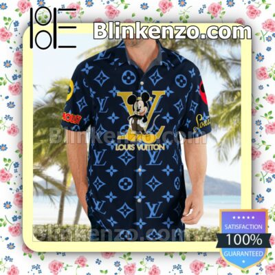 Louis Vuitton Mickey Mouse Navy Monogram Luxury Beach Shirts, Swim Trunks a