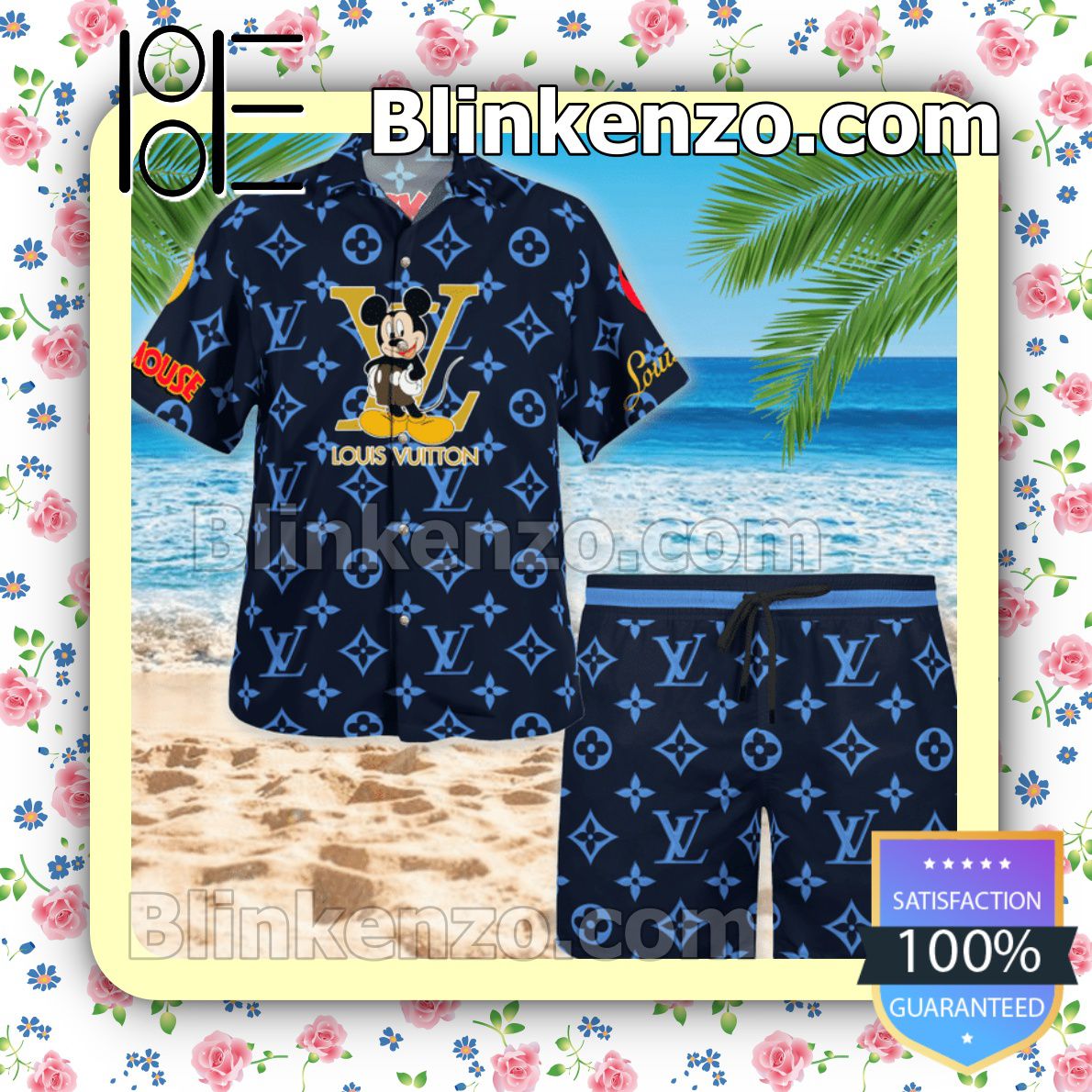 Louis Vuitton Mickey Mouse Navy Monogram Luxury Beach Shirts, Swim Trunks