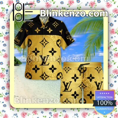 Louis Vuitton Monogram Black Mix Gold Luxury Beach Shirts, Swim