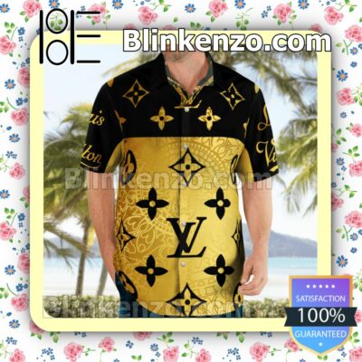 Louis Vuitton Monogram Black Mix Gold Luxury Beach Shirts, Swim Trunks a