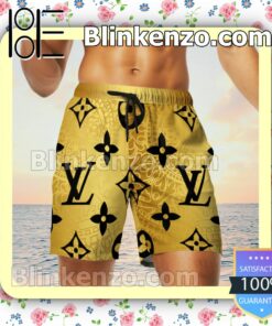 Louis Vuitton Monogram Black Mix Gold Luxury Beach Shirts, Swim Trunks c