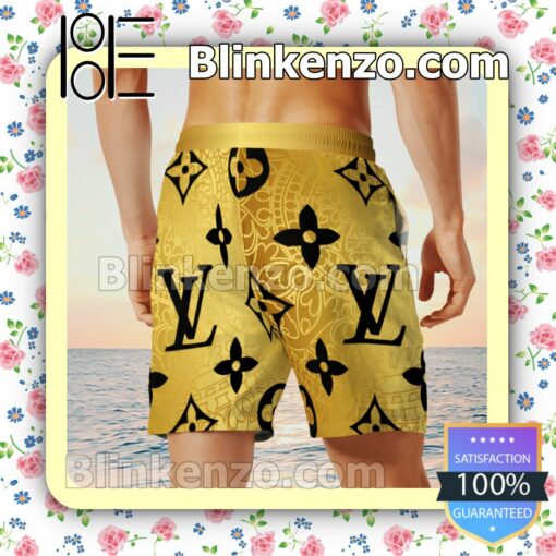 Louis Vuitton Monogram Black Mix Gold Luxury Beach Shirts, Swim Trunks x
