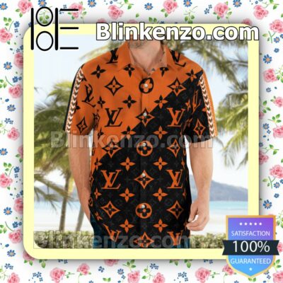 Louis Vuitton Monogram Black Mix Orange Luxury Beach Shirts, Swim Trunks a