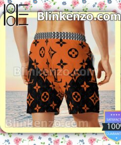 Louis Vuitton Monogram Black Mix Orange Luxury Beach Shirts, Swim Trunks x