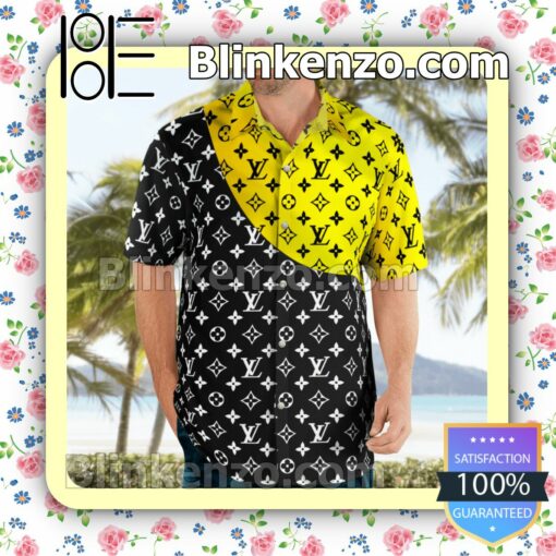 Louis Vuitton Monogram Black Mix Yellow Luxury Beach Shirts, Swim Trunks a