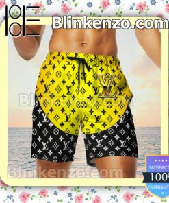 Louis Vuitton Monogram Black Mix Yellow Luxury Beach Shirts, Swim Trunks c