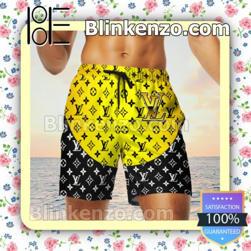 Louis Vuitton Monogram Black Mix Yellow Luxury Beach Shirts, Swim Trunks c