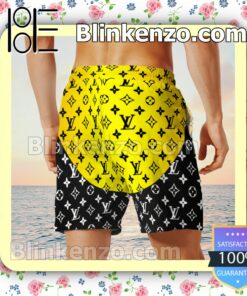 Louis Vuitton Monogram Black Mix Yellow Luxury Beach Shirts, Swim Trunks x