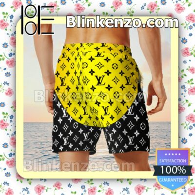 Louis Vuitton Monogram Black Mix Yellow Luxury Beach Shirts, Swim Trunks x