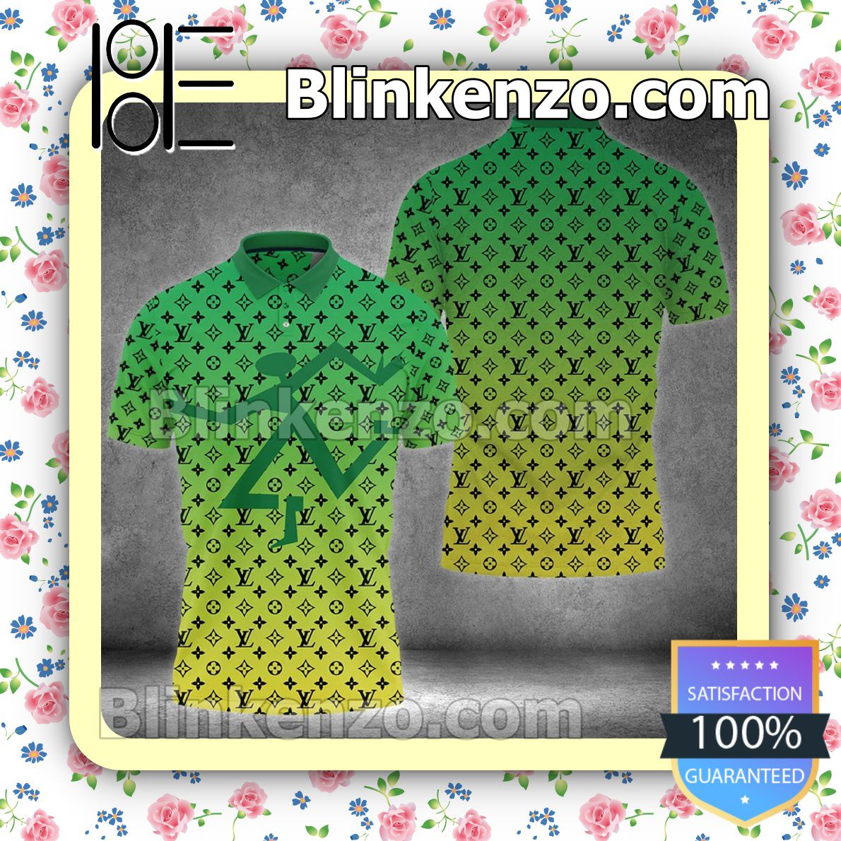 Louis Vuitton Monogram Running Symbol Green Yellow Gradient Embroidered Polo Shirts